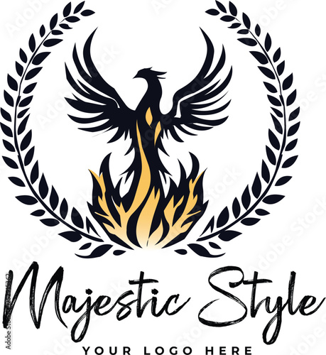 Majestic Phoenix Logo Design, Perfect for Brand Identity,phoenix silhouette with classic fonts representing stability trust and long-term investment
