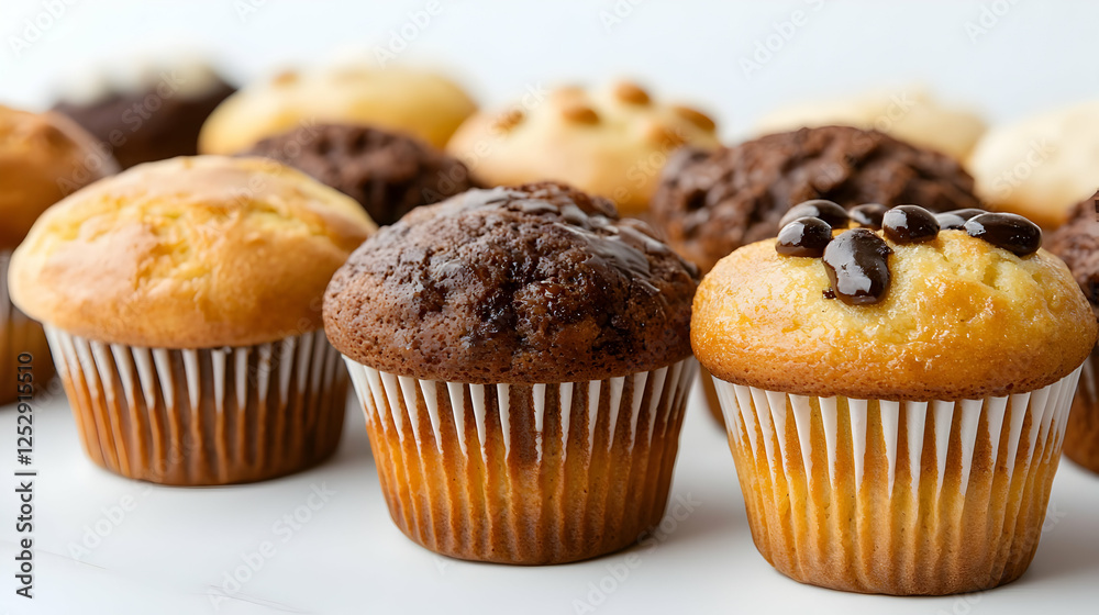 Delicious assorted muffins on white background Delicious assorted muffins on white background