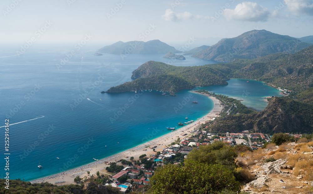 Oludeniz view from the Lycian Way. Oludeniz is a popular tourist destination in Turkey. Fethiye district, Mugla province, Turkey Oludeniz view from the Lycian Way. Oludeniz is a popular tourist destination in Turkey. Fethiye district, Mugla province, Turkey