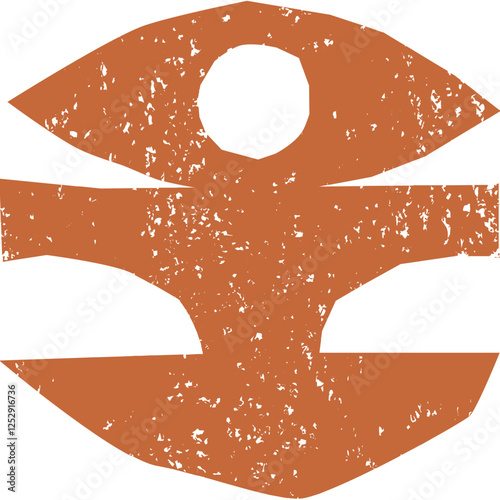 Abstract brown hand-drawn tribal symbol. African, Aztec pattern element in grunge doodle style. Ancient ethnic traditional symbol and ornate sign.