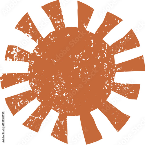 Abstract brown hand-drawn sun tribal symbol. African, Aztec pattern element in grunge doodle style. Ancient ethnic traditional symbol and ornate sign.