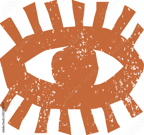 Abstract brown hand-drawn eye tribal symbol. African, Aztec pattern element in grunge doodle style. Ancient ethnic traditional symbol and ornate sign.