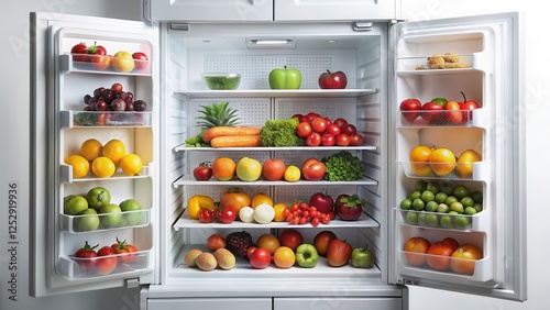 Wallpaper Mural Fresh Fruits in Open Two Door Fridge , Grocery, Food storage,  Grocery, Food storage, Refrigerator Torontodigital.ca