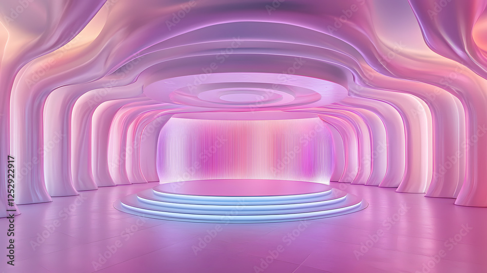 Obraz premium Dynamic light installation modern gallery visual art colorful environment wide angle view futuristic concepts for immersive experiences