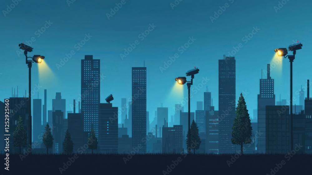 Obraz premium Pixel Art Cityscape Night Background