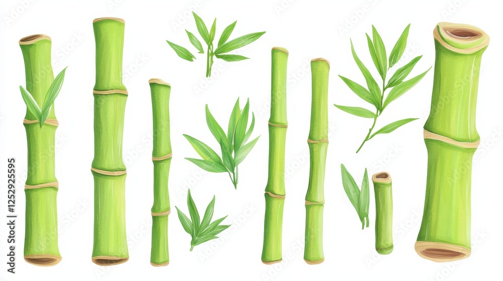 Fototapeta premium Fresh and Vibrant Bamboo Sticks and Leaves for Illustrative Use