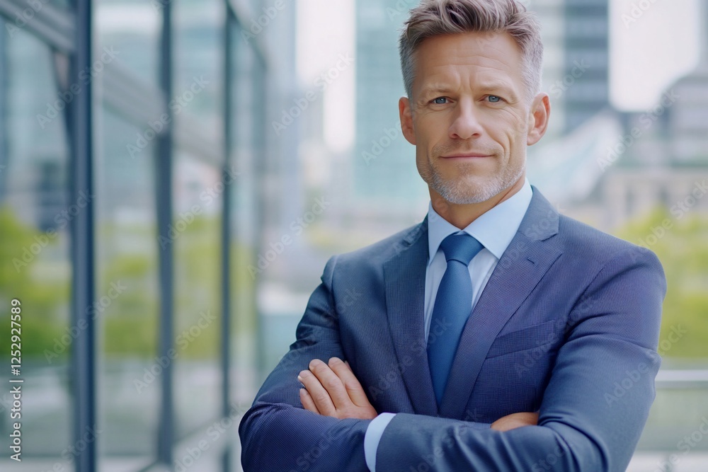 Confident businessman, city background, arms crossed, portrait Confident businessman, city background, arms crossed, portrait