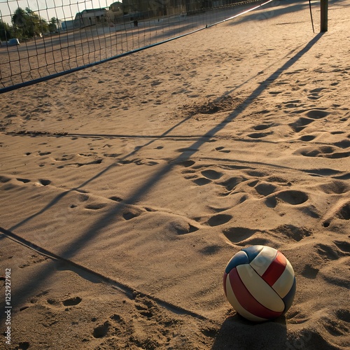 Ball in the sand with footprints from the game