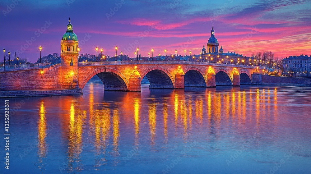 Toulouse bridge sunset cityscape reflection