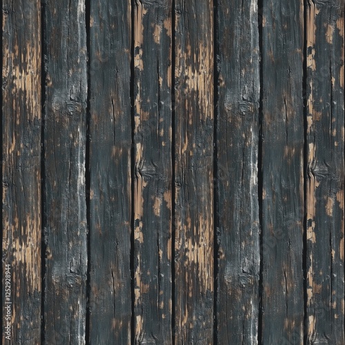Wooden boards seamless pattern background. Burnt wooden boards. Vertical boards, fence, slat sheathing. Wood texture photo style digital AI artwork.