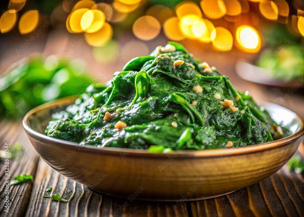 Creamy Nutmeg Spinach: Gourmet Side Dish Stock Photo Creamy Nutmeg Spinach: Gourmet Side Dish Stock Photo