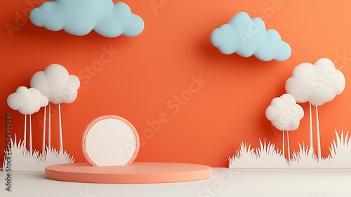 Pastel Orange 3D Podium Display Background