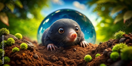 Cute 3D Rendered Mole Peeking from Earth - Tilt-Shift Miniature Photography photo