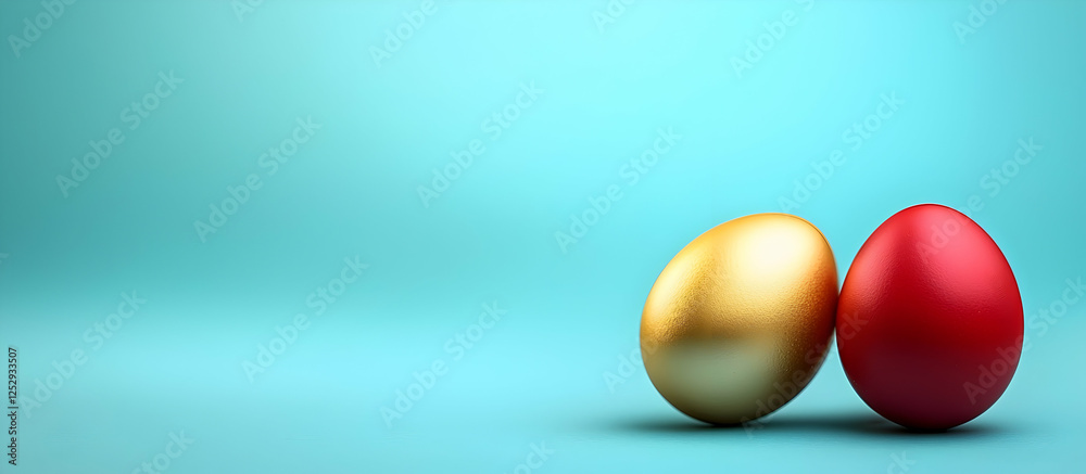 Easter Background with Red and Gold Eggs on Blue Easter Background with Red and Gold Eggs on Blue