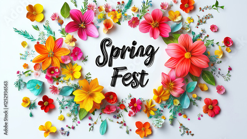 Spring fest stylish text inside colorful flower frame decor