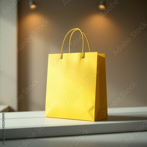 Vibrant Yellow Shopping Bag Mockup – High-Quality Paper Bag for Branding & Packaging photo