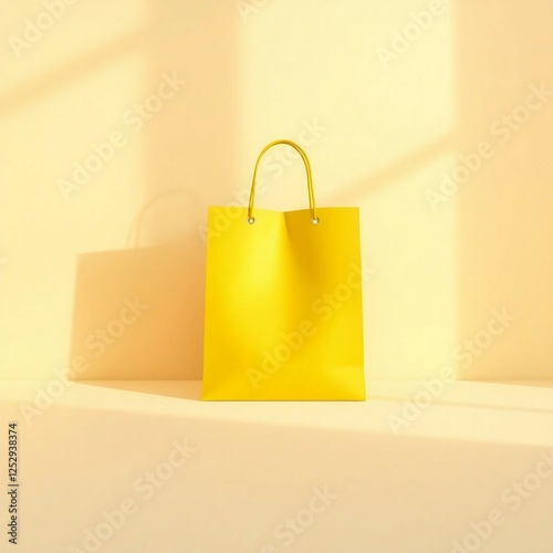 Vibrant Yellow Shopping Bag Mockup – High-Quality Paper Bag for Branding & Packaging photo