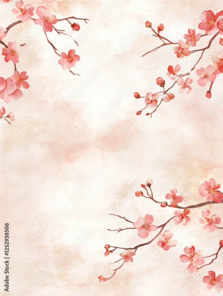 A soft watercolor background featuring delicate pink blossoms radiates tranquility, ideal for invitations, stationery, website backgrounds, or any design needing a touch of elegance and spring charm, A soft watercolor background featuring delicate pink blossoms radiates tranquility, ideal for invitations, stationery, website backgrounds, or any design needing a touch of elegance and spring charm,