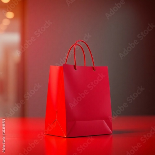 Elegant Red Shopping Bag Mockup – Premium Paper Bag for Branding & Luxury Packaging photo