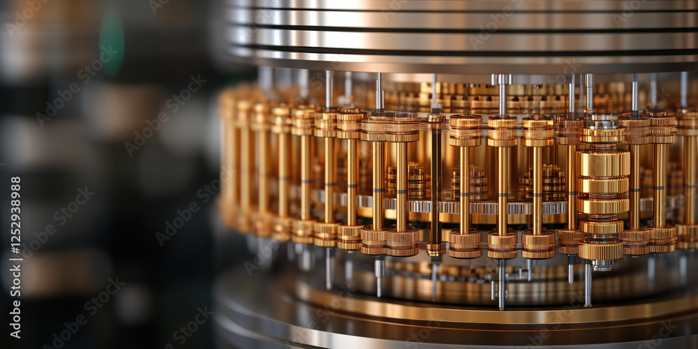 futuristic quantum computer core with intricate golden components futuristic quantum computer core with intricate golden components