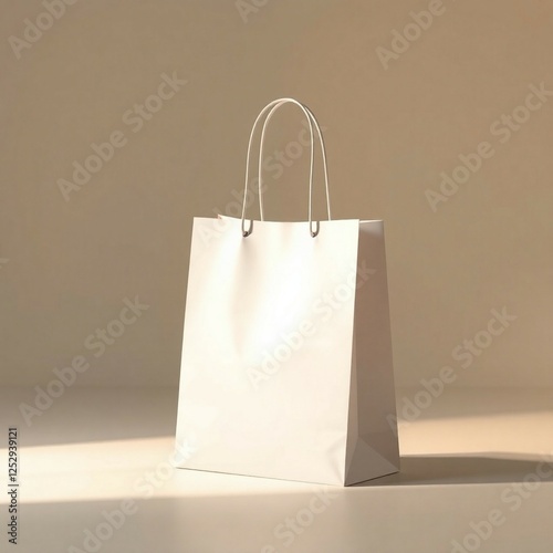 Minimalist White Shopping Bag Mockup – High-Quality Paper Bag for Branding & Packaging photo