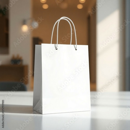 Minimalist White Shopping Bag Mockup – High-Quality Paper Bag for Branding & Packaging photo