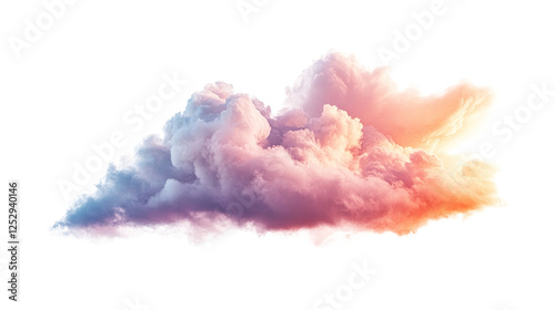 Soft clouds with orange sunset light isolated on transparent background
