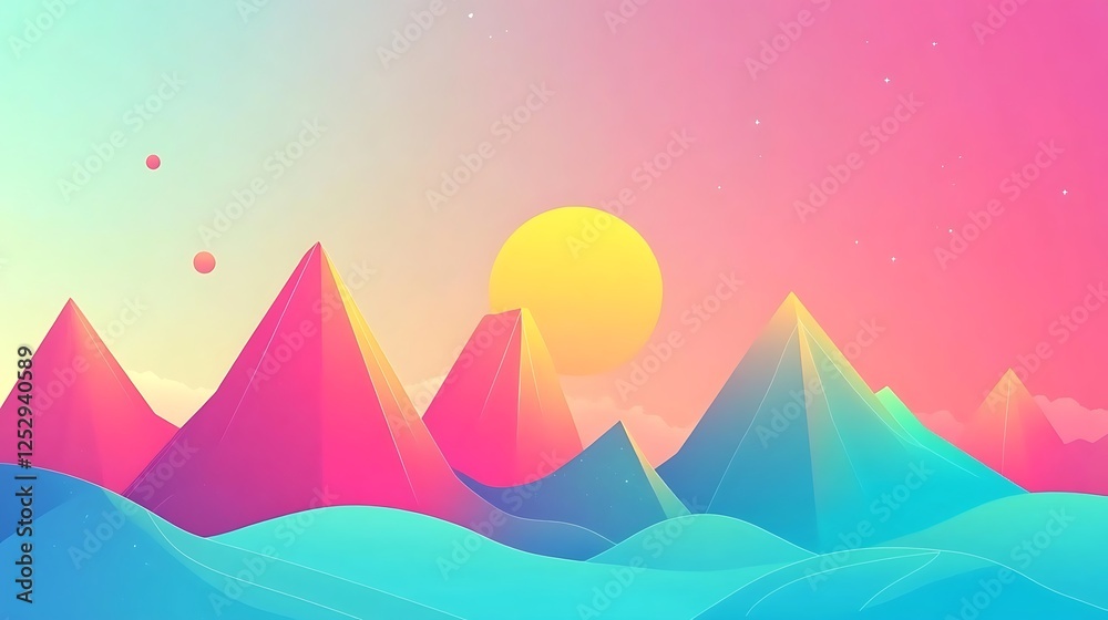 Abstract Colorful Pyramid Mountains Sunset Landscape Abstract Colorful Pyramid Mountains Sunset Landscape