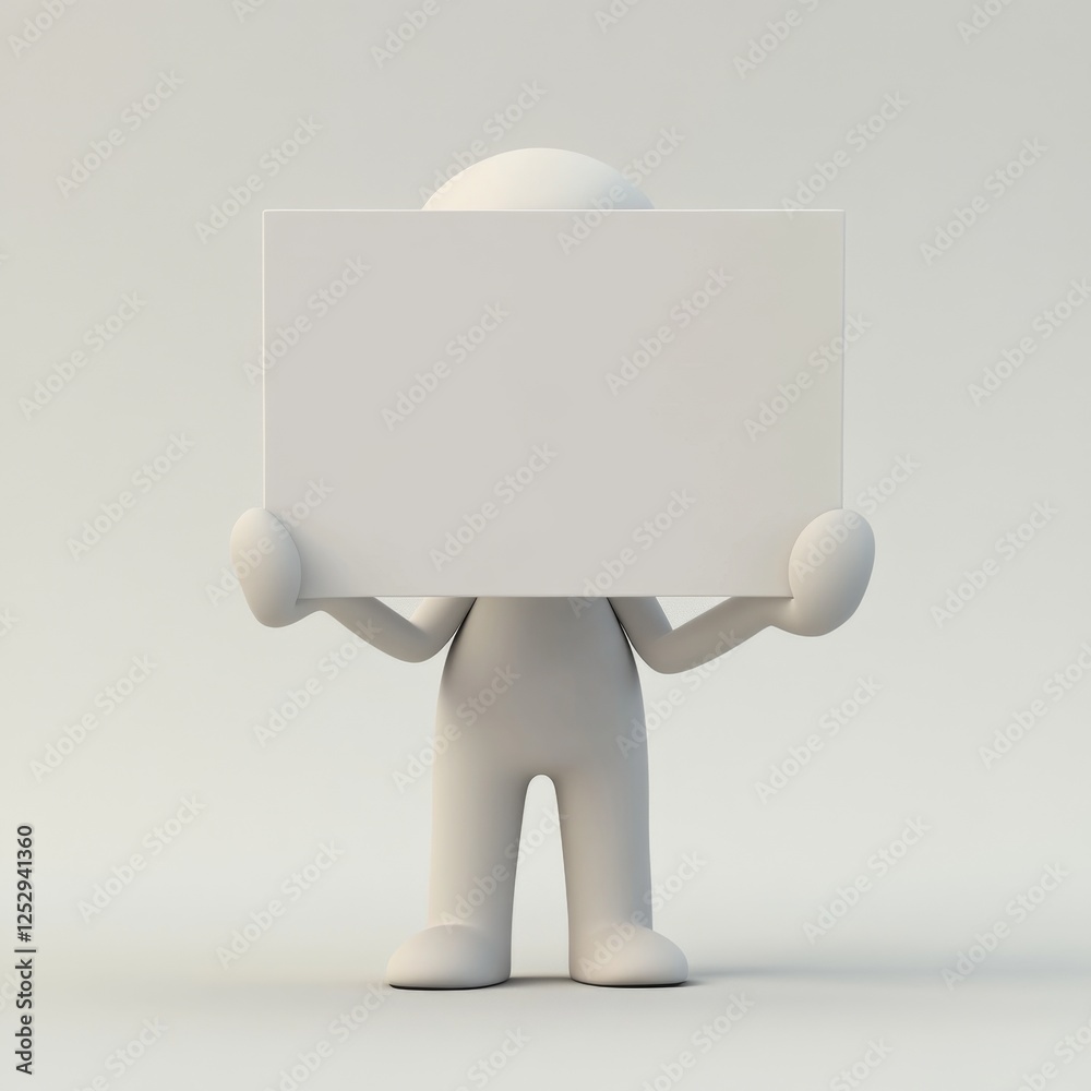 3D figure holding blank sign, studio, neutral background, presentation 3D figure holding blank sign, studio, neutral background, presentation
