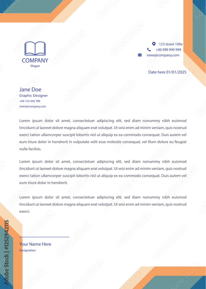 Fototapeta premium Professional Orange and Blue Corporate Letterhead Template Modern Business Letterhead Design
