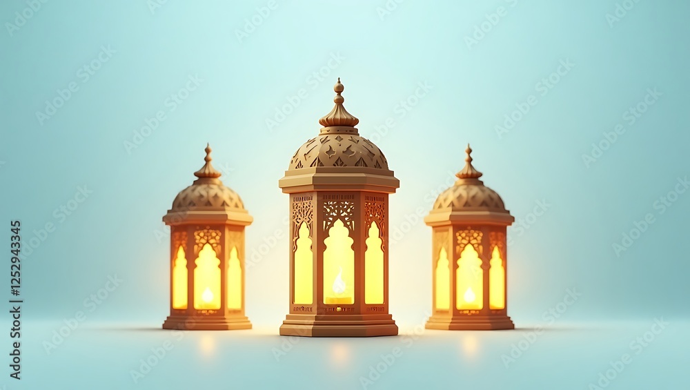Fototapeta premium Ornate lanterns glow - serene reflection - religious celebration or cultural event
