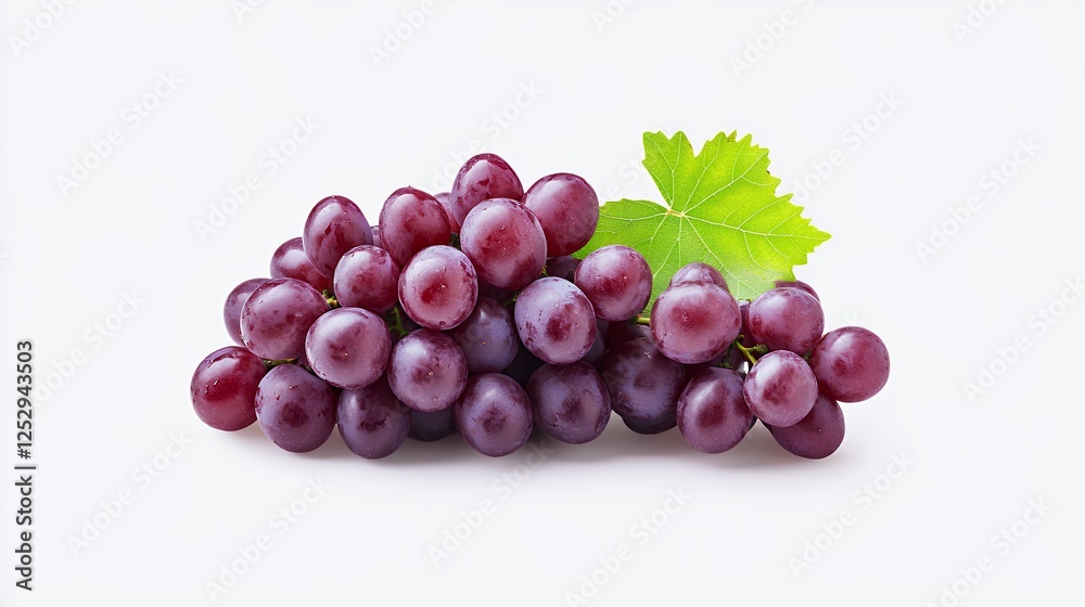 Purple Grapes With Green Leaf On White Background Purple Grapes With Green Leaf On White Background