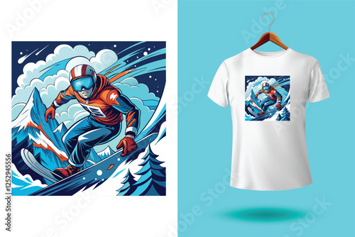 Set of Winter sport athlete silhouettes. Ski jumping, downhill, slalom, skiing emblems. Print design for t-shirt. Sport club emblems.