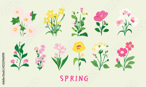 Spring, illustrations of blooming flowers