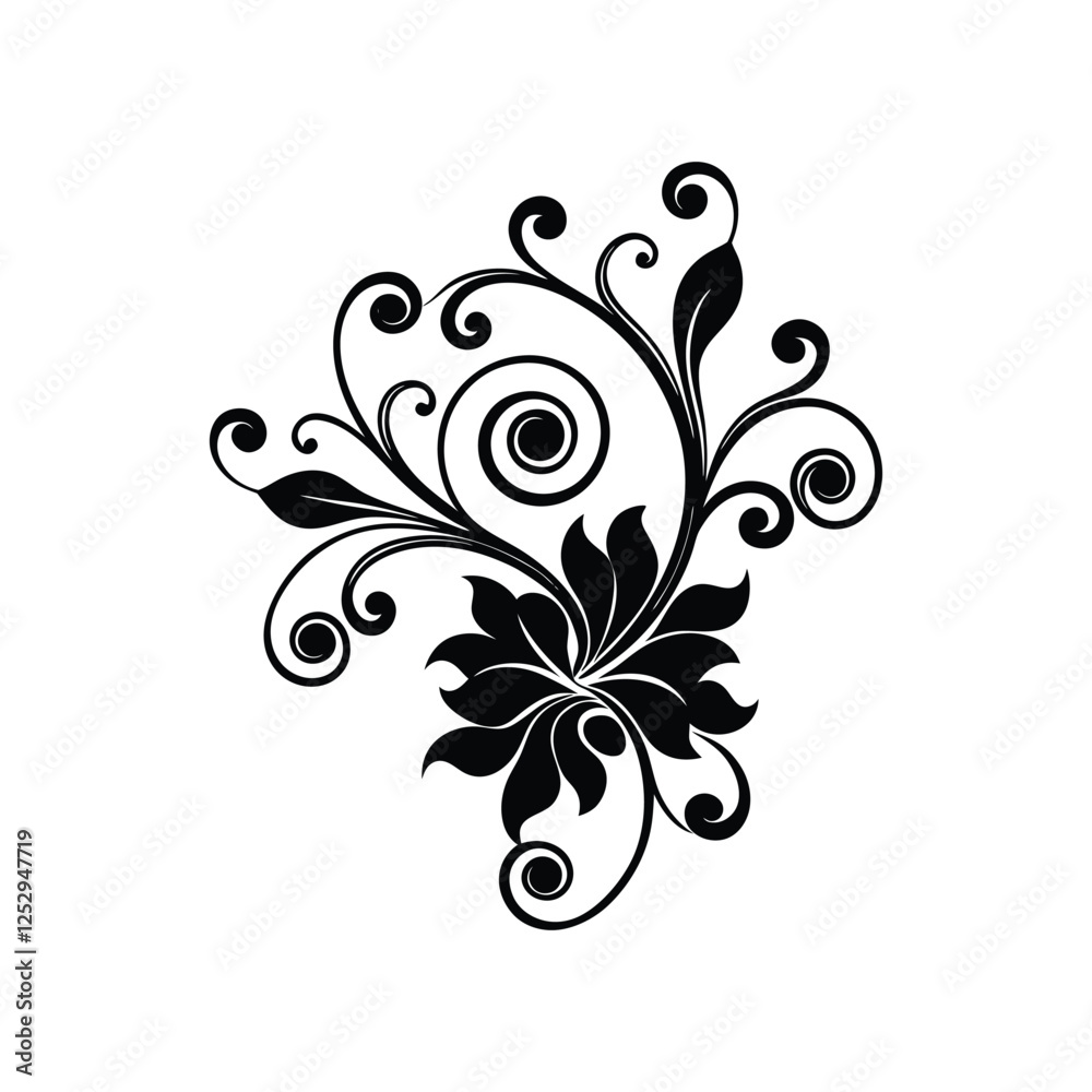 Elegant floral ornament silhouette vector illustration with intricate botanical design for decorative art, tattoos, wedding invitations, and vintage prints
Elegant floral ornament silhouette vector illustration with intricate botanical design for decorative art, tattoos, wedding invitations, and vintage prints