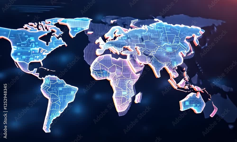 Global network connection, data flow, digital world map, technology background, business concept
