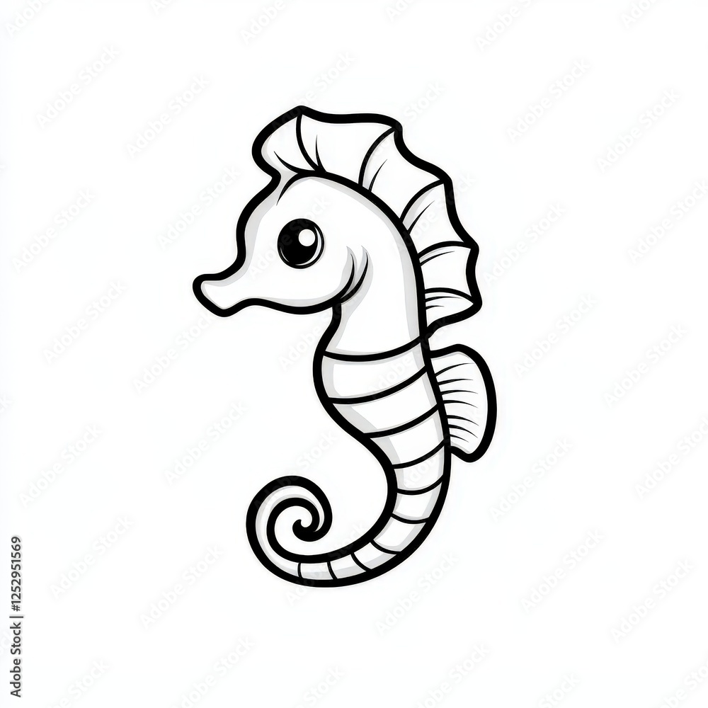 Fototapeta premium Seahorse with bandage on back floating in black and white smooth water