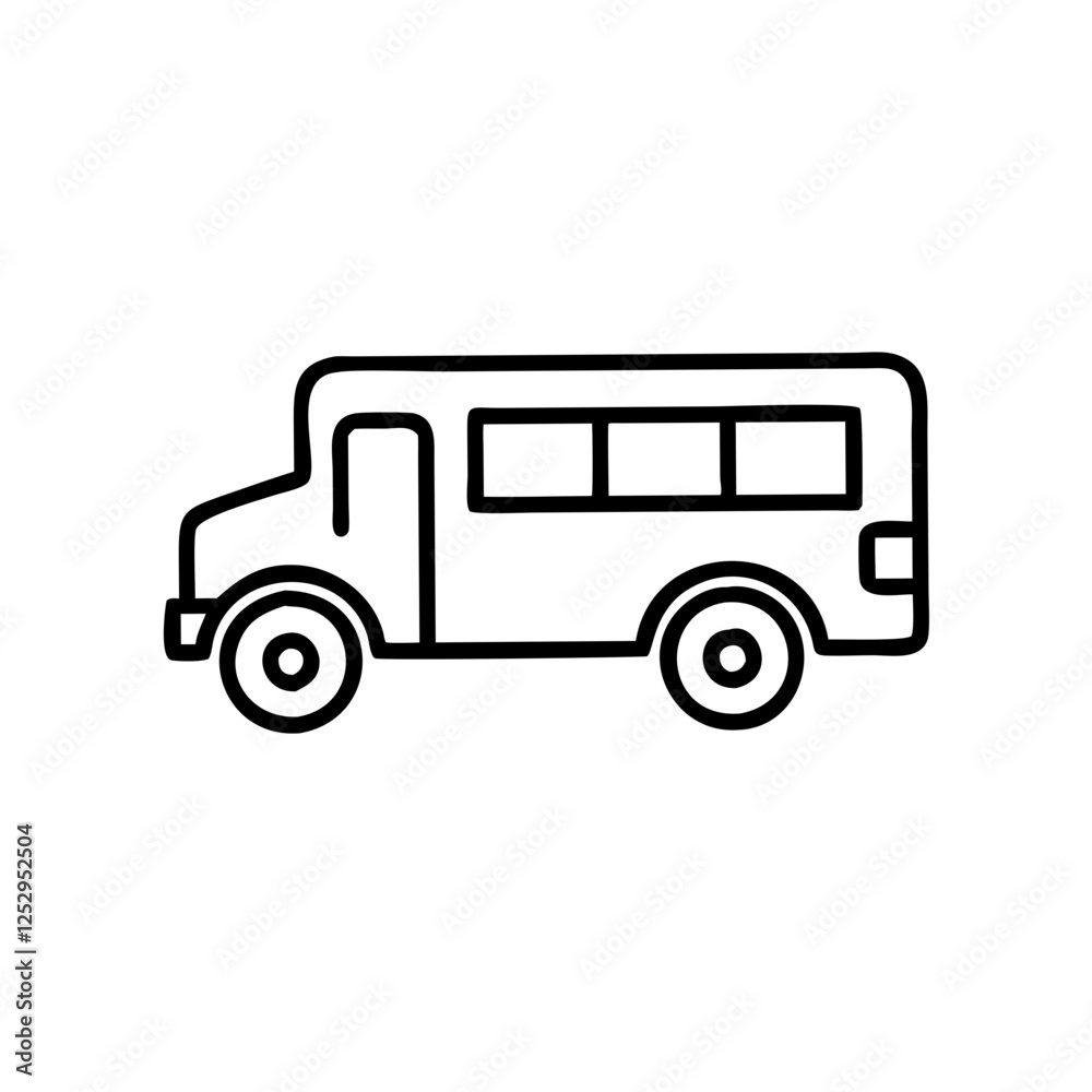 School bus icon in a black outline, modern design, symbolizes education and transport. School bus icon in a black outline, modern design, symbolizes education and transport.