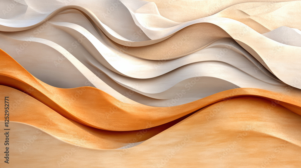 Obraz premium Wind swept dunes texture with angular sand ripples in warm earthy tones, creating mesmerizing abstract landscape with flowing curves and layered waves