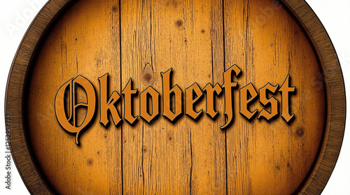 Oktoberfest inscription on a wooden barrel for the festival photo