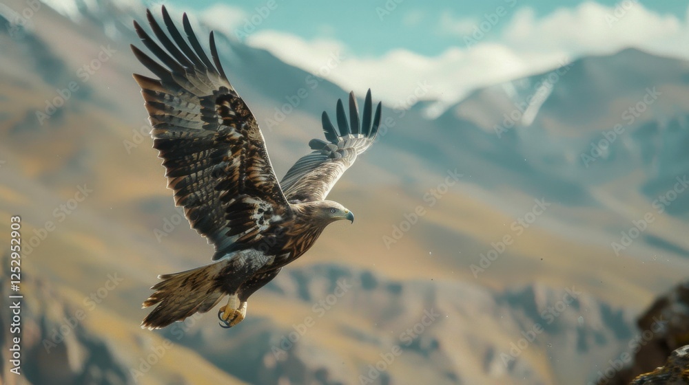 Obraz premium Majestic Eagle Soaring Over Rugged Mountain