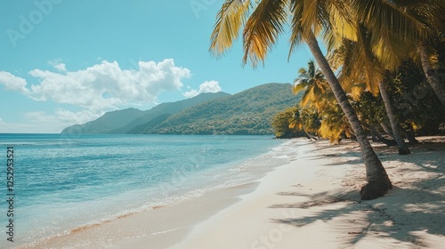 Serene Tropical Beach with Palm Trees and Crystal Clear Waters photo