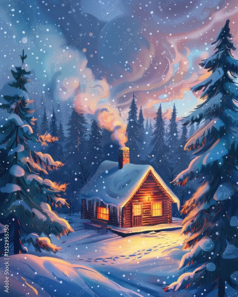 Fototapeta premium Cozy Winter Cabin Illustration