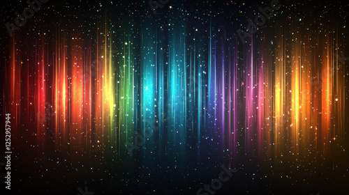 Colorful light streaks and sparkling particles on dark background, ideal for digital art
