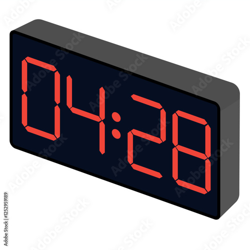 Fashionable wrist gadget displaying 04:28 in a modern digital watch template isolated on a black background.