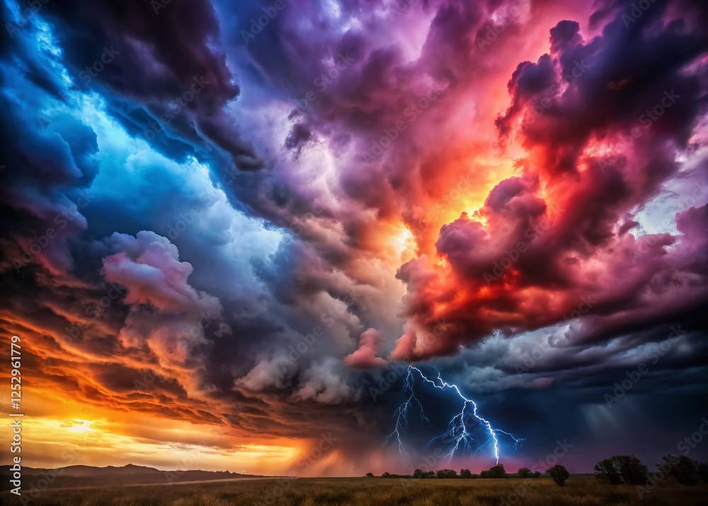 Naklejka premium Dramatic Vintage Storm Clouds: Epic Night Sky Sunset Background