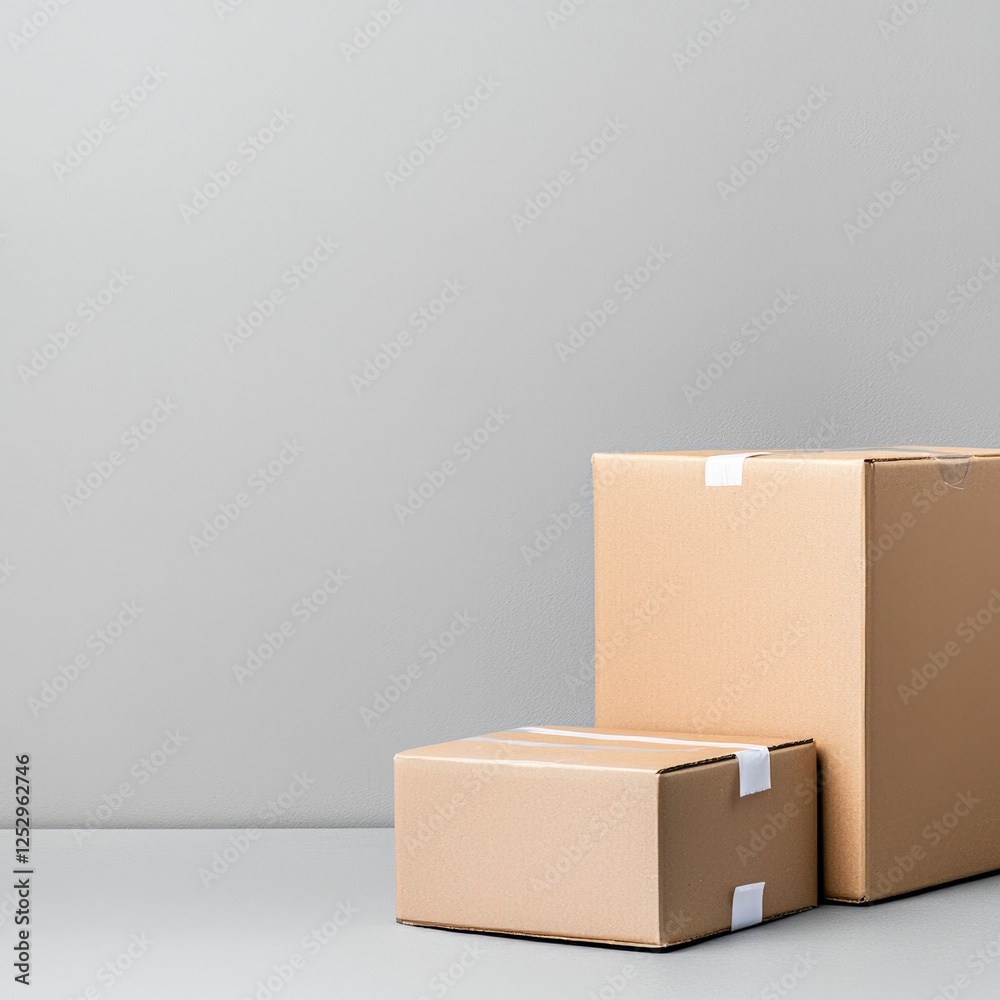Cat sitting on a box surrounded by fragile goods in realistic photography setting indoors Cat sitting on a box surrounded by fragile goods in realistic photography setting indoors