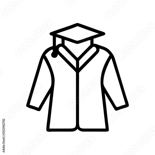 Graduation gown icon symbolizing achievement in education, in a black outline, modern design.