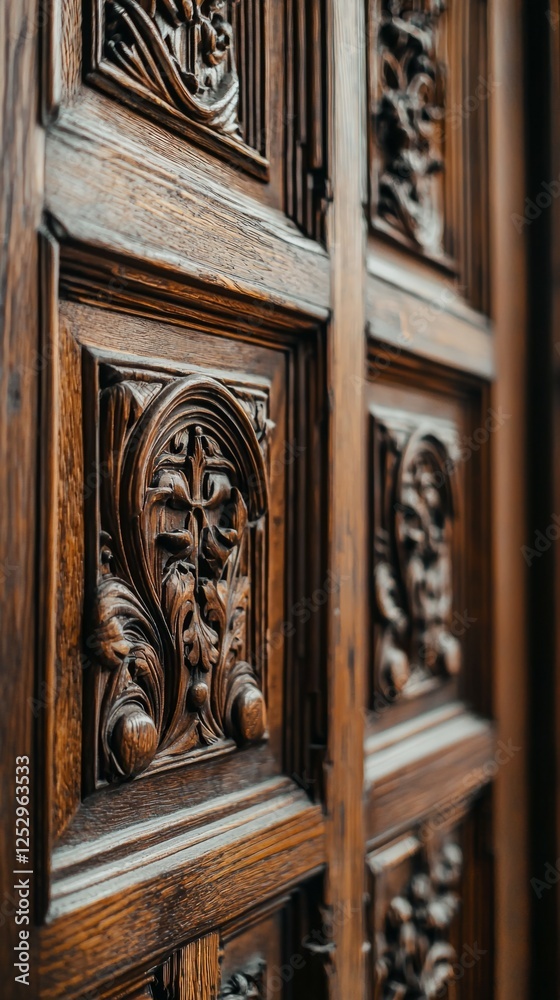 Intricate Carved Wooden Door Panels with Decorative Details
