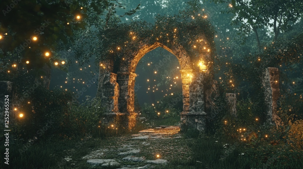 Obraz premium Enchanting stone archway in a mystical forest